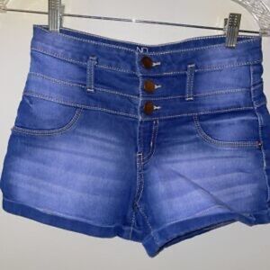 Blue Jean Shorts with Rolled Hem and Faded Look